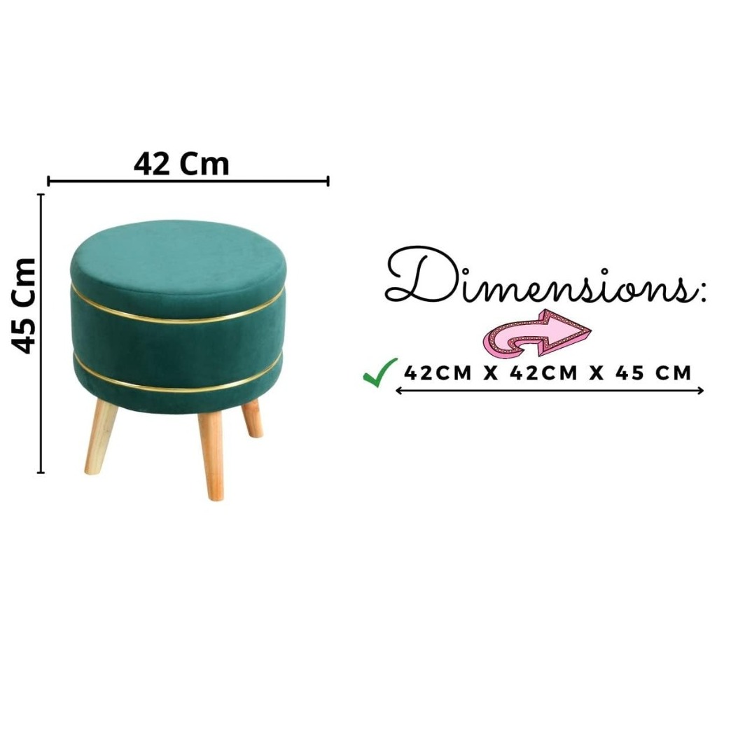 Pouffes Sitting Stool For Living Room, Mudda Puffy Wooden Ottoman Stools, Pouffe Footstool 16x16x18 Inch, Green - front_view