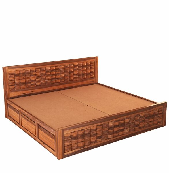 Diamond Sheesham Wood King Size Bed with Storage Box (Brown,With Storage) - front_view