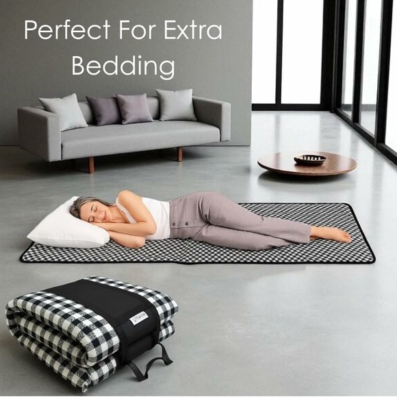 Premium Foldable Mattress for Floor, Portable Soft Foam Slim Mattress (Black, 72"X36"X1") - left_view