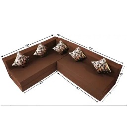 L Shaped 5 Seater Double Foam Fold Out Sofa Cum Bed (Brown) - rear_view