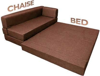 L Shaped 5 Seater Double Foam Fold Out Sofa Cum Bed (Brown) - front_view