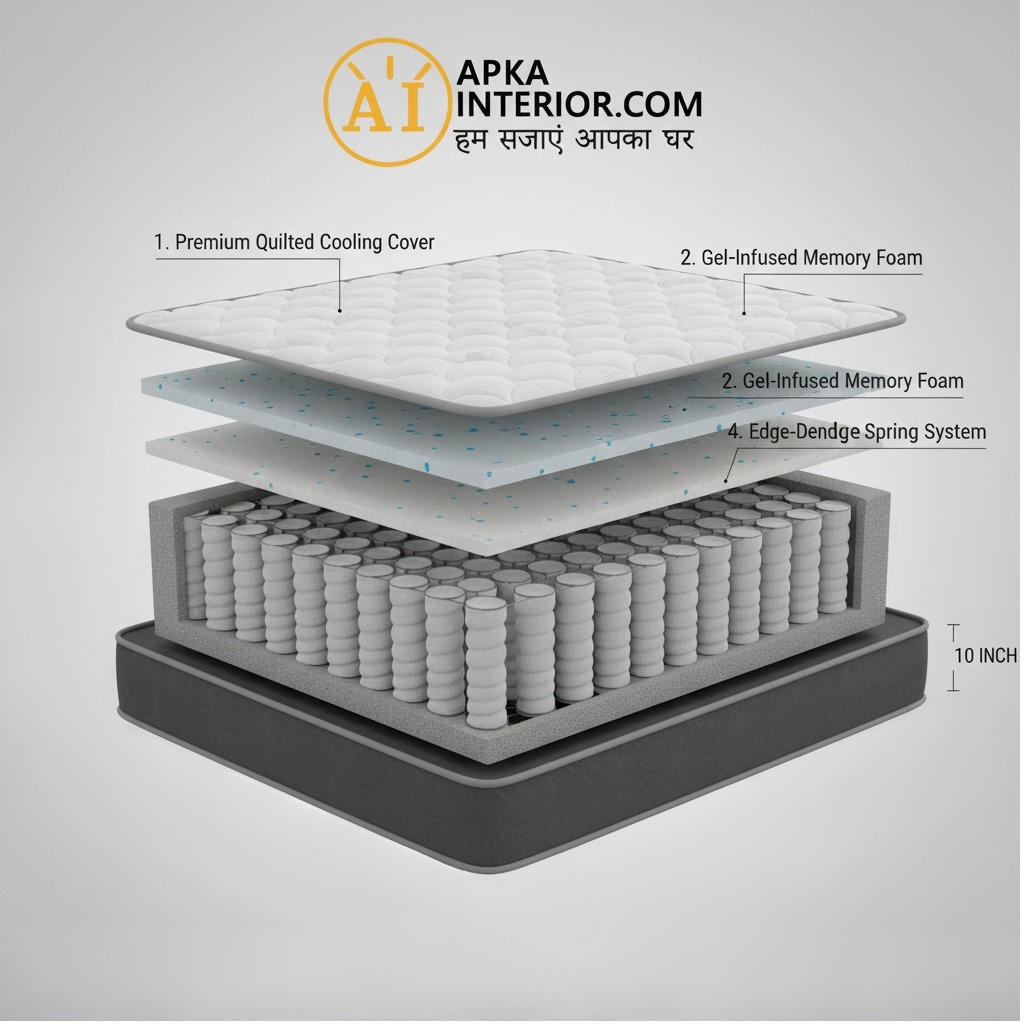 Spring Mattress with Memory Foam Layer | Medium Soft, Bouncy & Zero Partner Disturbance (72x72x10) - top_view