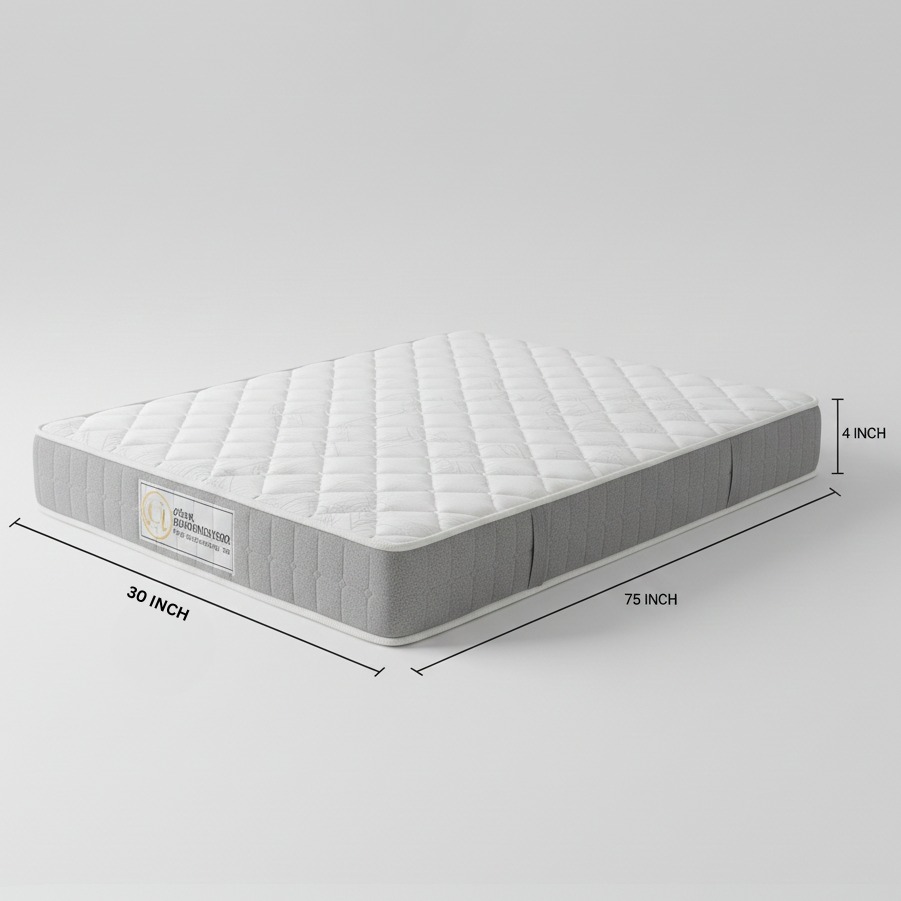 Semi Orthopedic Mattress | Softy Foam for Dual Comfort, Back Support & Pain Relief | Single Size (75x30x4 Inch), White - front_view