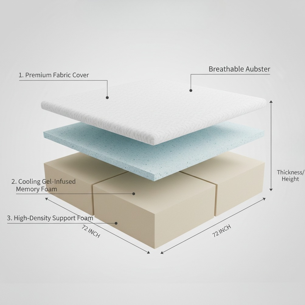 Tri-fold King Size Folding Mattress (72x36x4 Inch) | Portable Medium-Firm Memory Foam Floor Bed with Cooling Gel Technology for Travel, Camping, & Guests - left_view