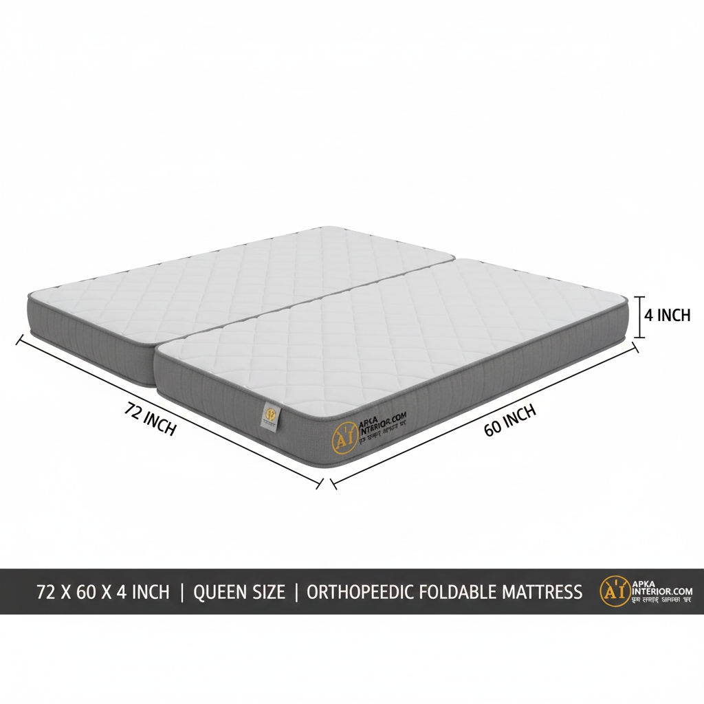 Queen Size 4-Inch Orthopaedic Foldable Mattress (72x60) | Dual Fold, Extra Comfort PU Foam Floor Bed for Guests & Travel - front_view