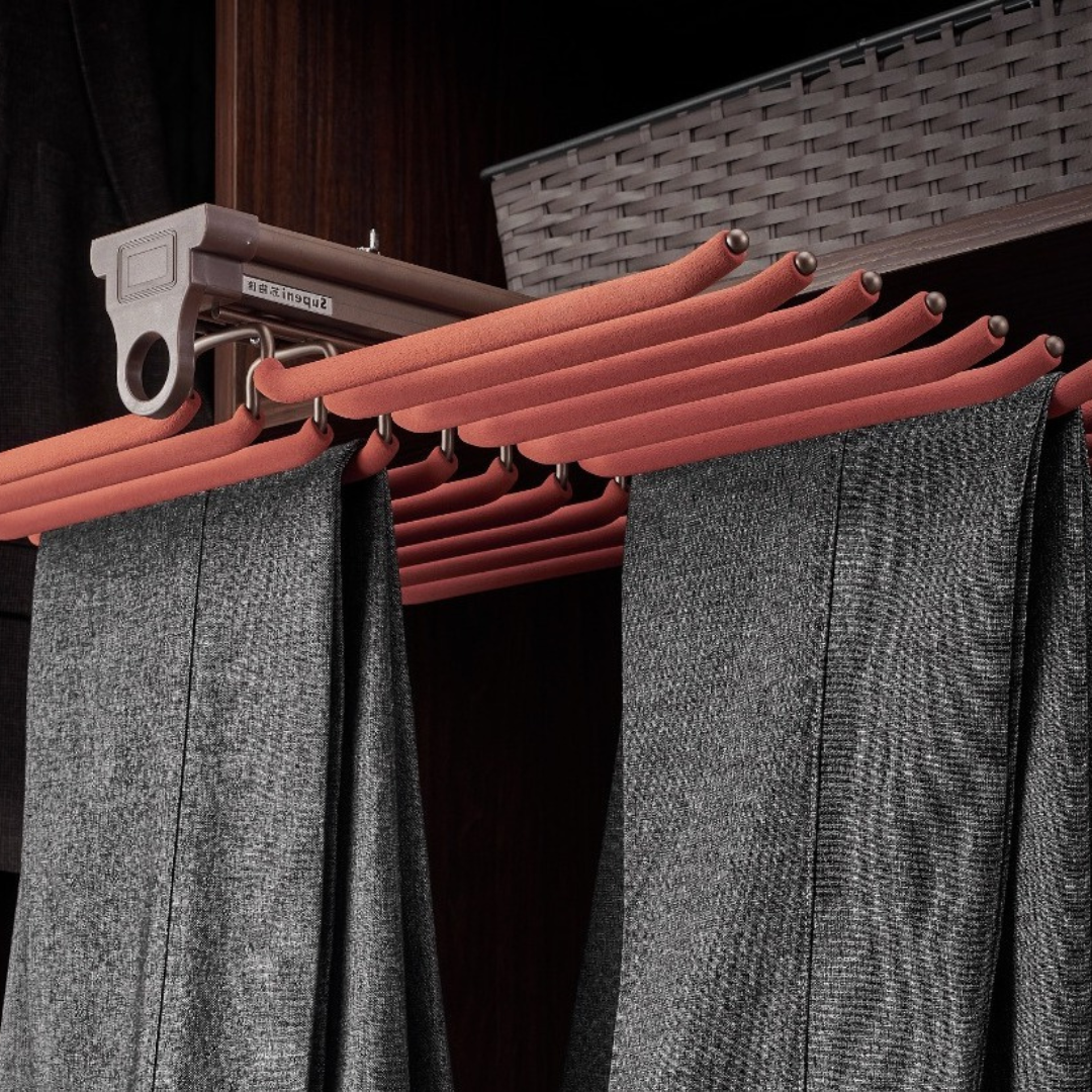 Side Mounted Pull Out Trouser Rack for Wardrobe (17x4x4) - front_view