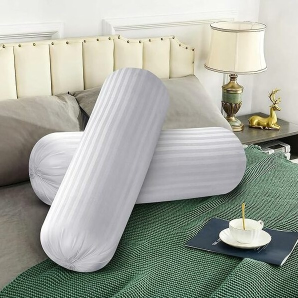Microfibre Round Bolster Bed/Sofa/Diwan Pillow | Light, Soft & Fluffy For Neck & Back Support | Washable Breathable, Durable | Size 14X30 Inch Big Round Pillow | Set Of 2 - rear_view