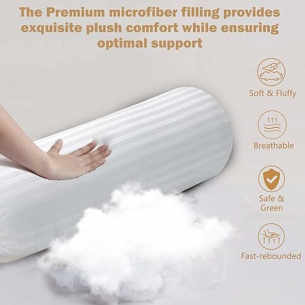 Microfibre Round Bolster Bed/Sofa/Diwan Pillow | Light, Soft & Fluffy For Neck & Back Support | Washable Breathable, Durable | Size 14X30 Inch Big Round Pillow | Set Of 2 - left_view