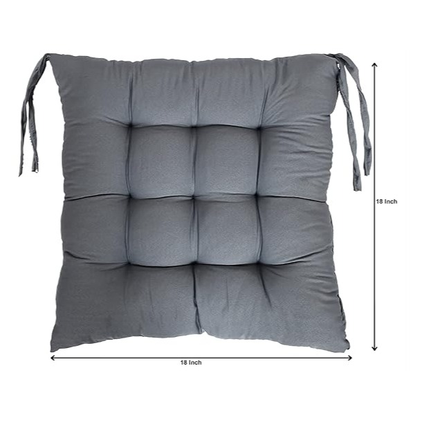 Chair Pads Set of 2 (Grey) | Soft Microfiber Square Seat Cushions with Ties | Comfortable Chair Pads for Home & Office - rear_view