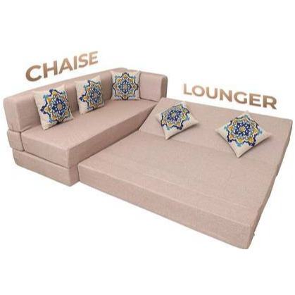 L Shaped 5 Seater Double Foam Fold Out Sofa Cum Bed (Light Beige) - top_view
