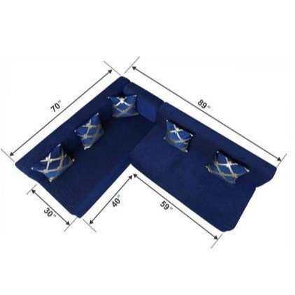 L Shaped 5 Seater Double Foam Fold Out Sofa Cum Bed (Blue) - front_view