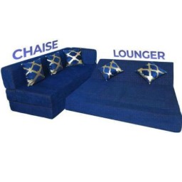 L Shaped 5 Seater Double Foam Fold Out Sofa Cum Bed (Blue) - top_view