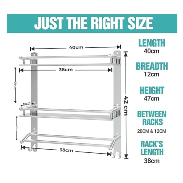 Stainless Steel Double Layer Shelf with Towel Rod (40×38×40Cm) - front_view