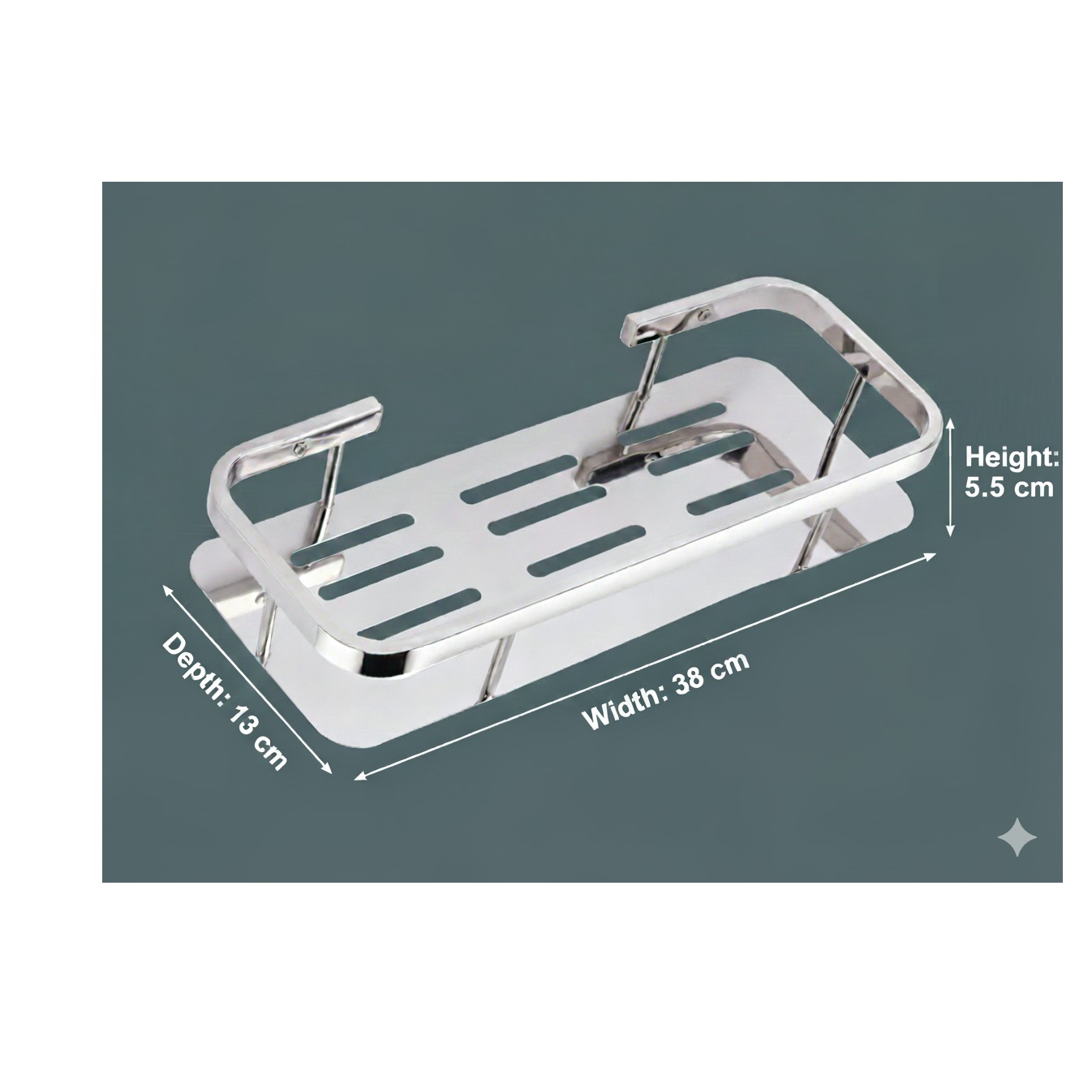 Bathroom Shelf and Rack Wall Mount (38x13x6 Cm) | Stainless Steel - front_view