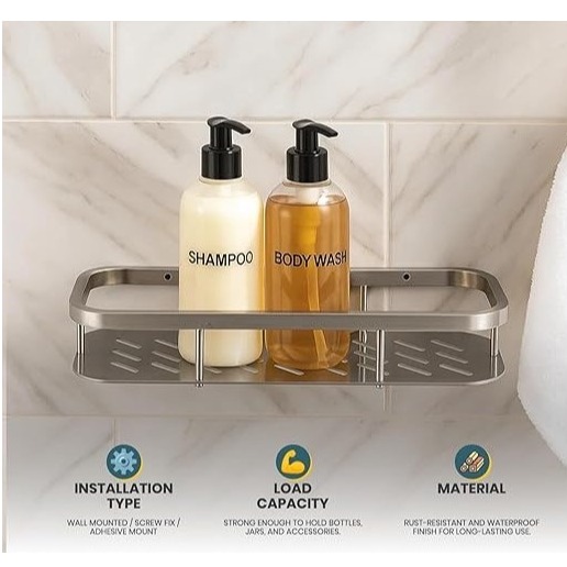Bathroom Shelf and Rack Wall Mount (38x13x6 Cm) | Stainless Steel - top_view