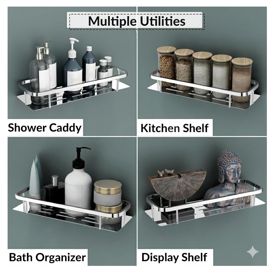 Bathroom Shelf and Rack Wall Mount (38x13x6 Cm) | Stainless Steel - rear_view
