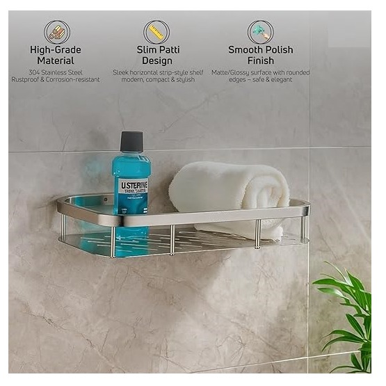 Bathroom Shelf and Rack Wall Mount (38x13x6 Cm) | Stainless Steel - bottom_view