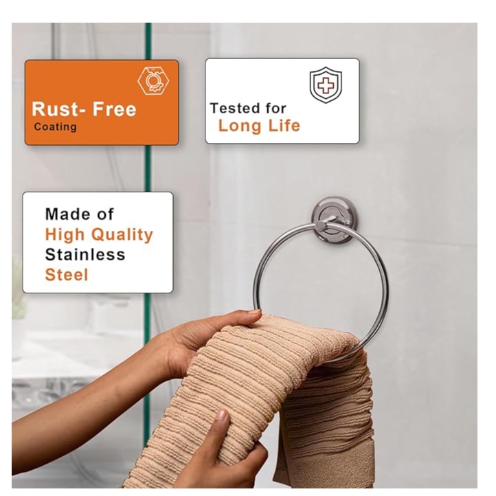 Stainless Steel Towel Ring for Bathroom/Wash Basin (Chrome Finish) - front_view