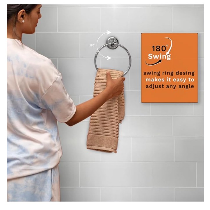 Stainless Steel Towel Ring for Bathroom/Wash Basin (Chrome Finish) - rear_view