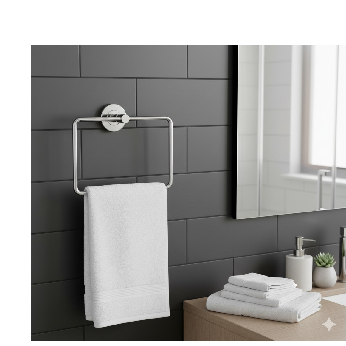 Stainless Steel Towel Ring/Napking Ring Square Shape (16x7") - left_view