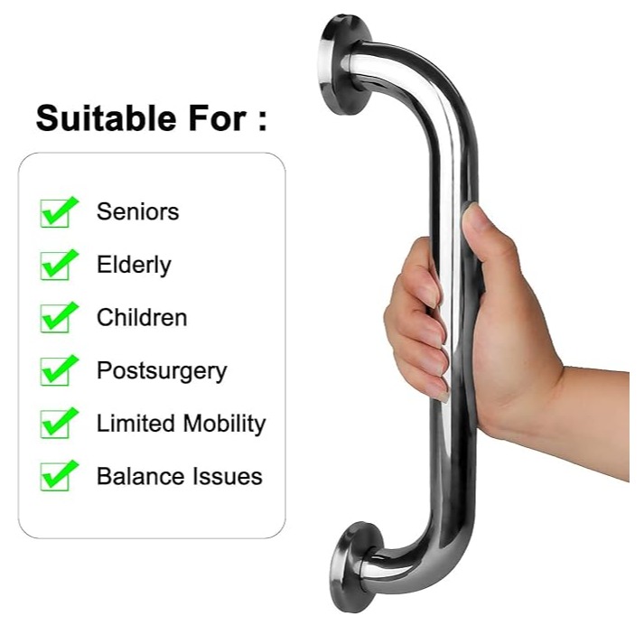 Heavy-Duty Stainless Steel Bathroom Grab Bar - (8inch) - front_view