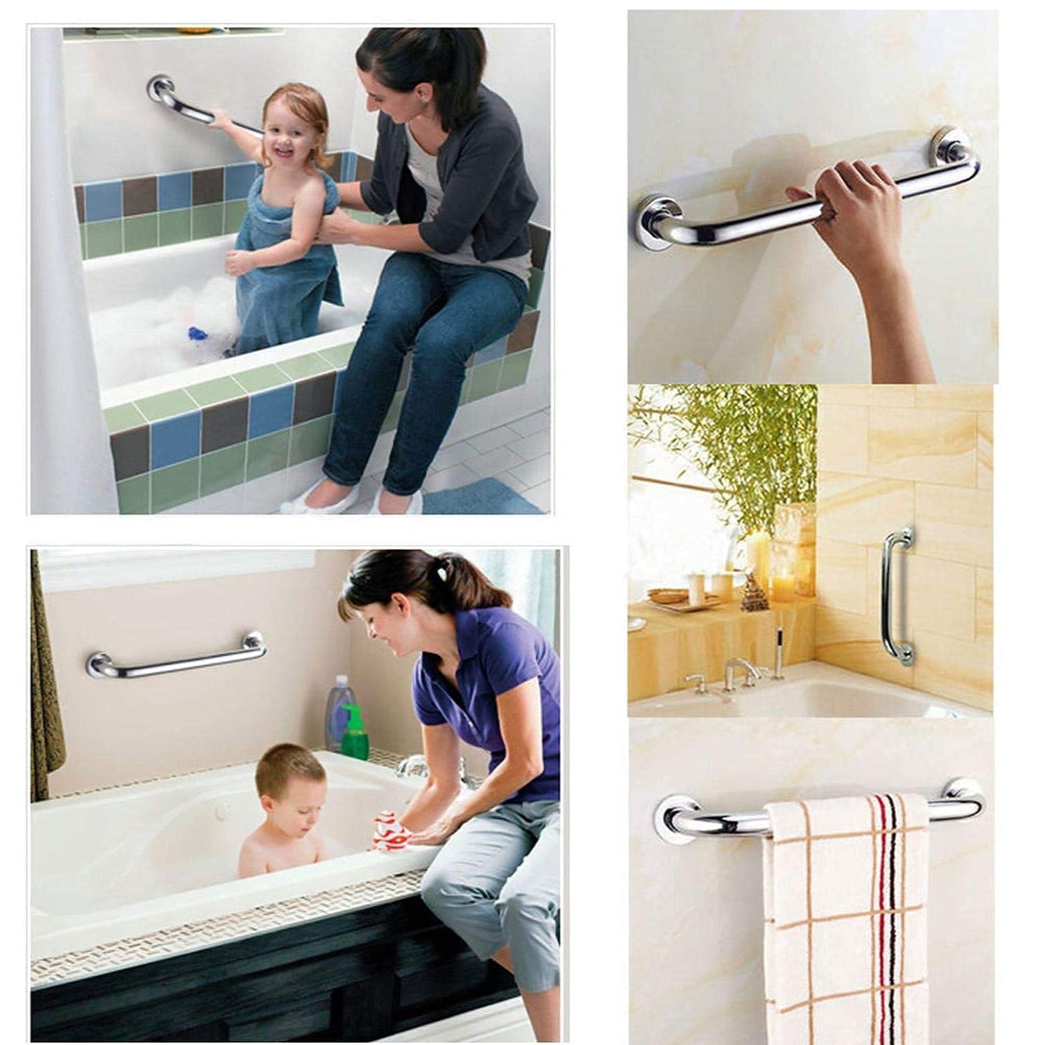 Heavy Duty Stainless Steel Grab Bar - (12 Inch) - front_view