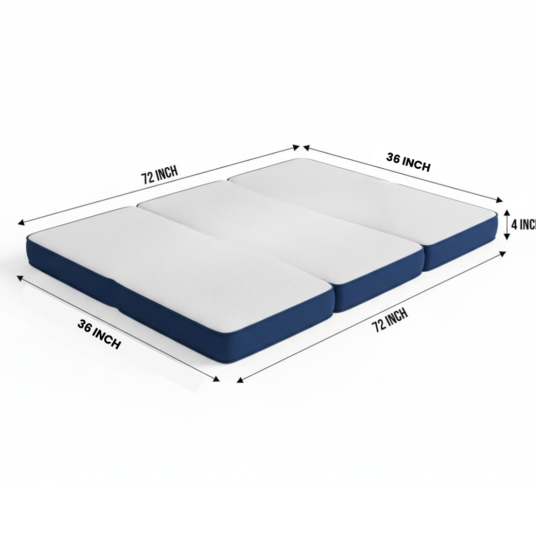 Tri-fold King Size Folding Mattress (72x36x4 Inch) | Portable Medium-Firm Memory Foam Floor Bed with Cooling Gel Technology for Travel, Camping, & Guests - front_view