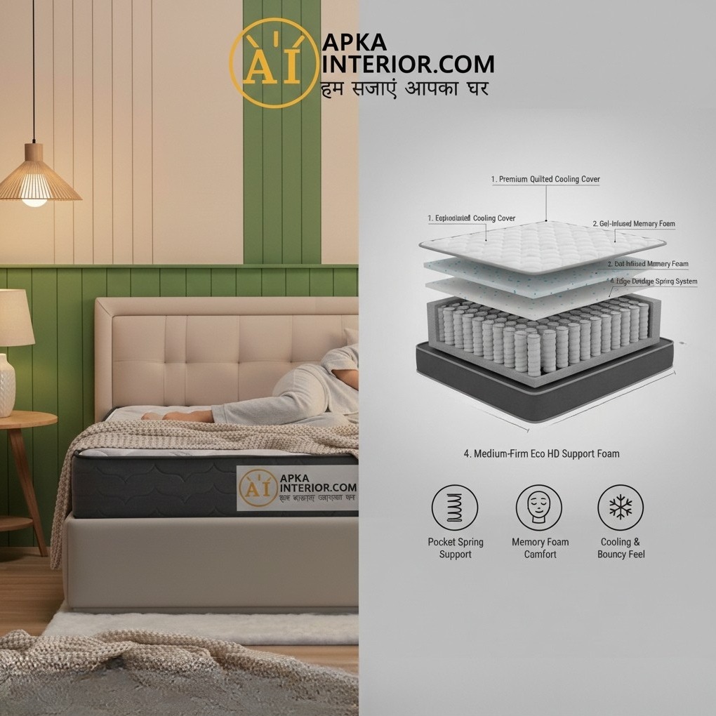Single Size Pocket Spring Mattress with Memory Foam Layer | Medium Soft, Bouncy & Zero Partner Disturbance (72x36x8) - rear_view