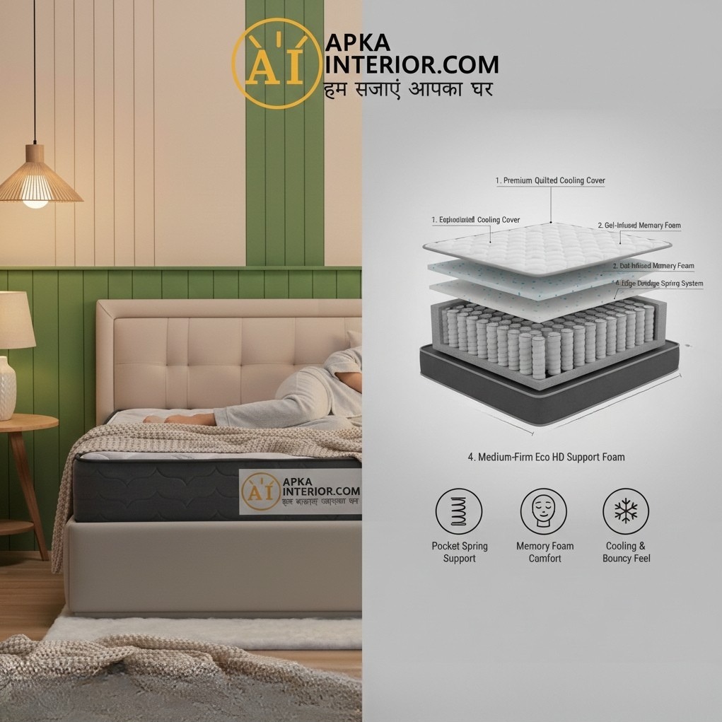 King Size Pocket Spring Mattress with Memory Foam Layer | Medium Soft, Bouncy & Zero Partner Disturbance (72x72x6) - rear_view