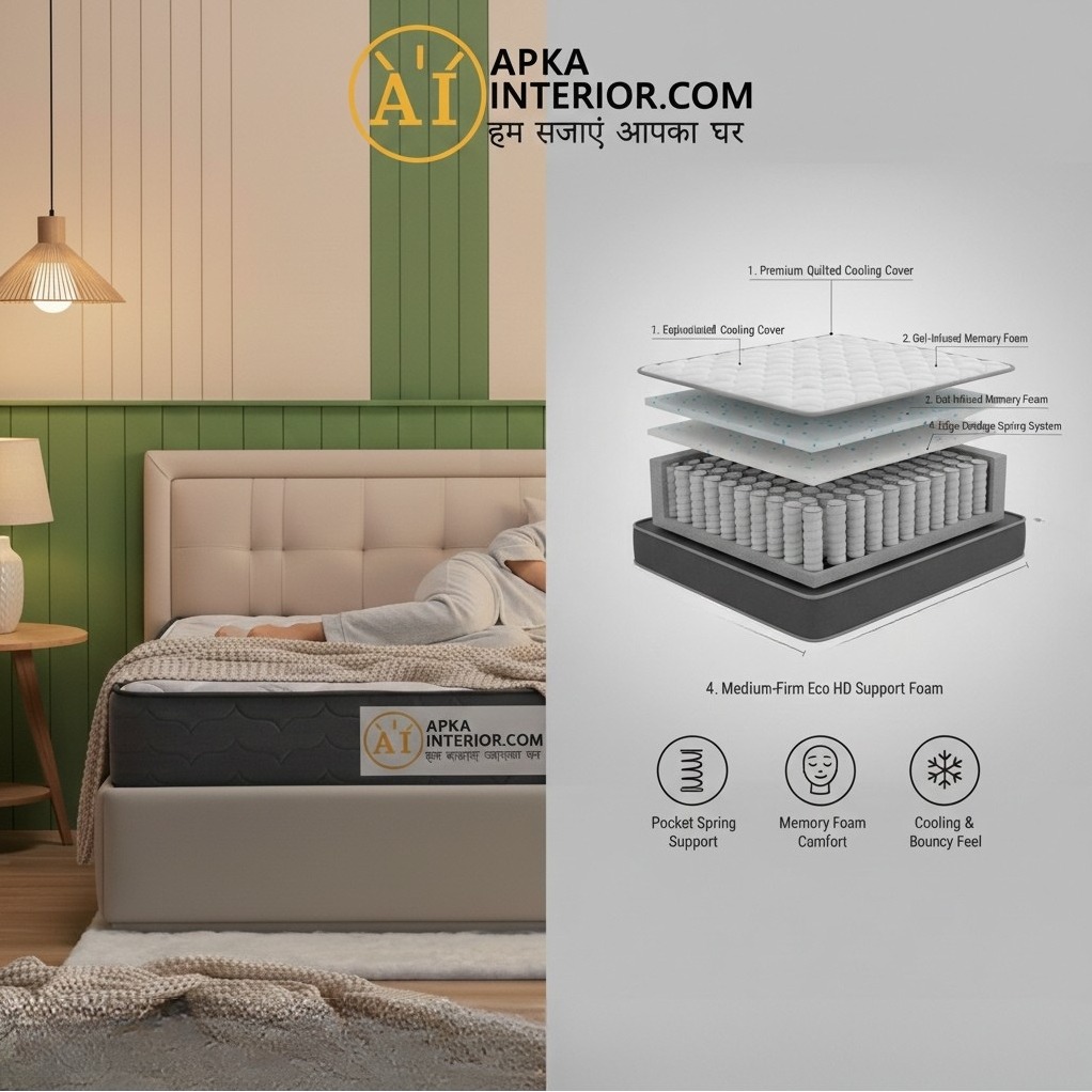 King Size Pocket Spring Mattress with Memory Foam Layer | Medium Soft, Bouncy & Zero Partner Disturbance (72x72x8) - rear_view