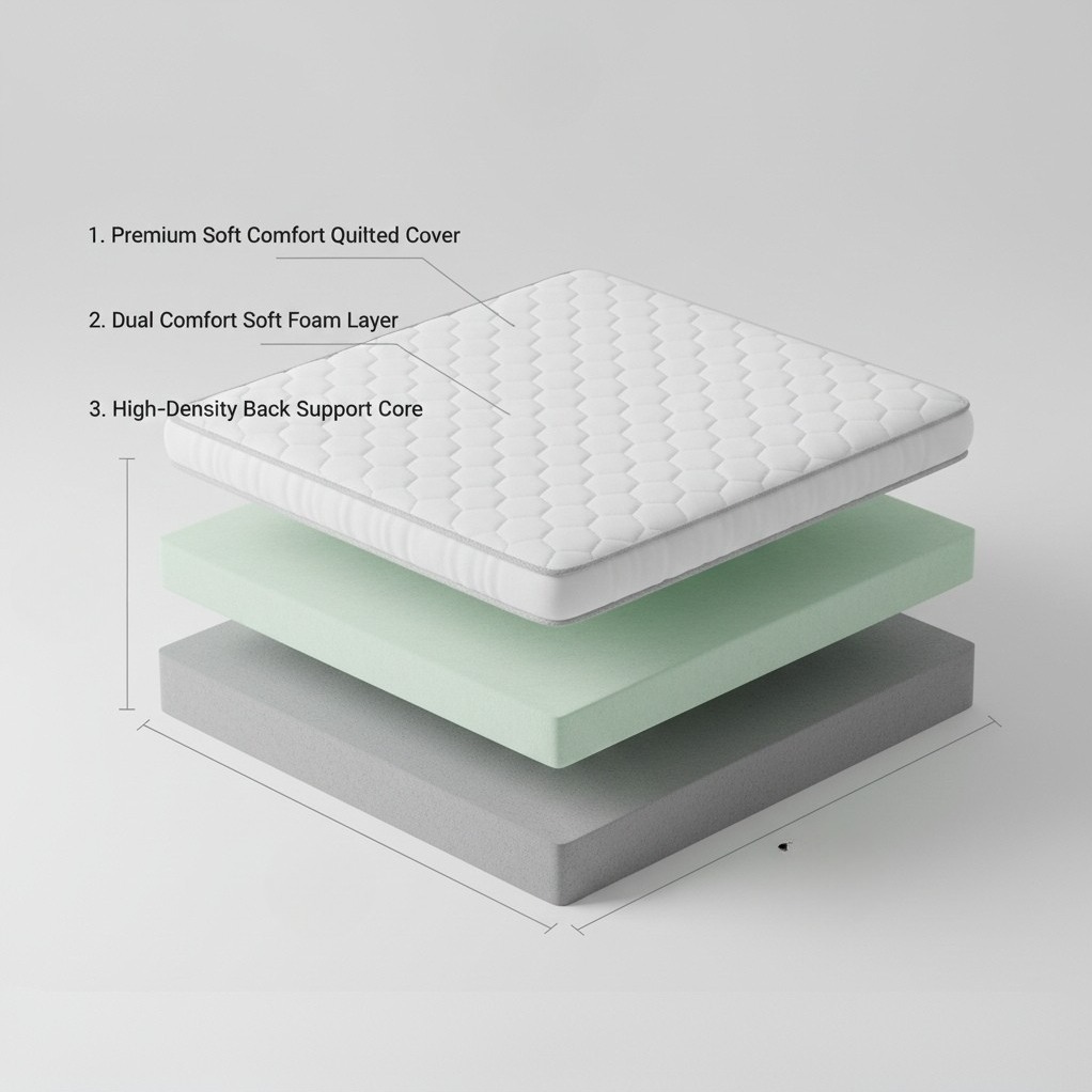 High Density Soft Bounce PU Foam Mattress (72x36x4) | Premium Comfort Single Bed Mattress with Enhanced Support & Plush Feel - top_view