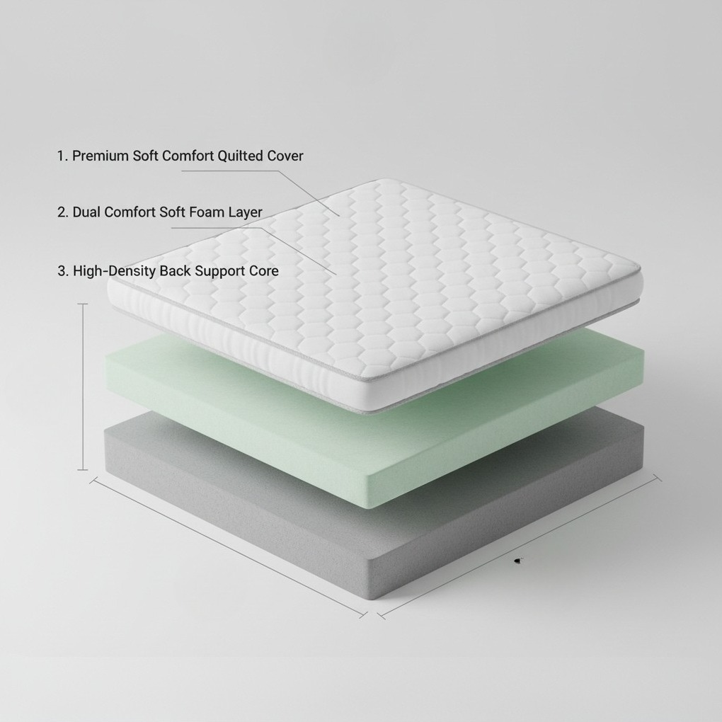 High Density Soft Bounce PU Foam Mattress (72x36x8) | Premium Comfort Single Bed Mattress with Enhanced Support & Plush Feel - top_view