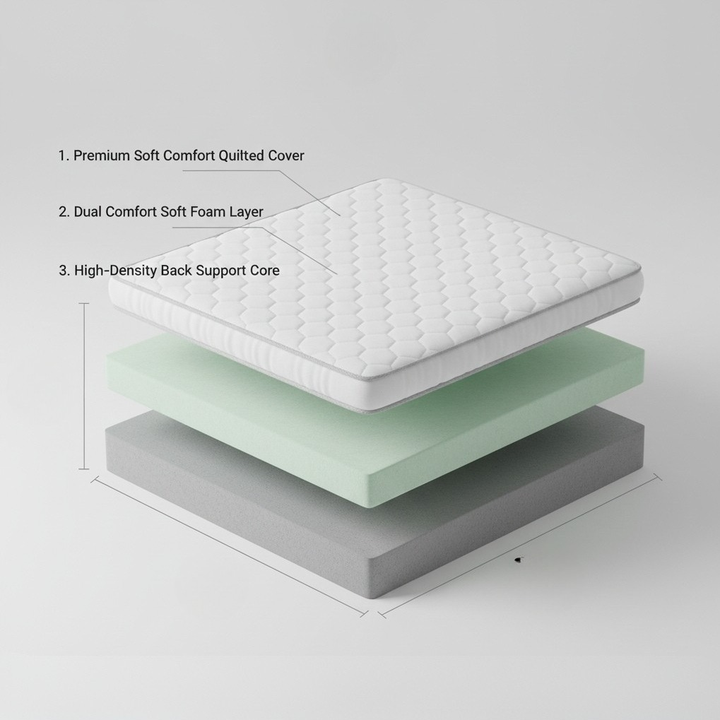 High Density Soft Bounce PU Foam Mattress (72x60x4) | Premium Comfort Queen Bed Mattress with Enhanced Support & Plush Feel - top_view