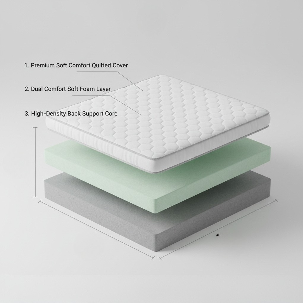 High Density Soft Bounce PU Foam Mattress (72x60x8) | Premium Comfort Queen Bed Mattress with Enhanced Support & Plush Feel - top_view