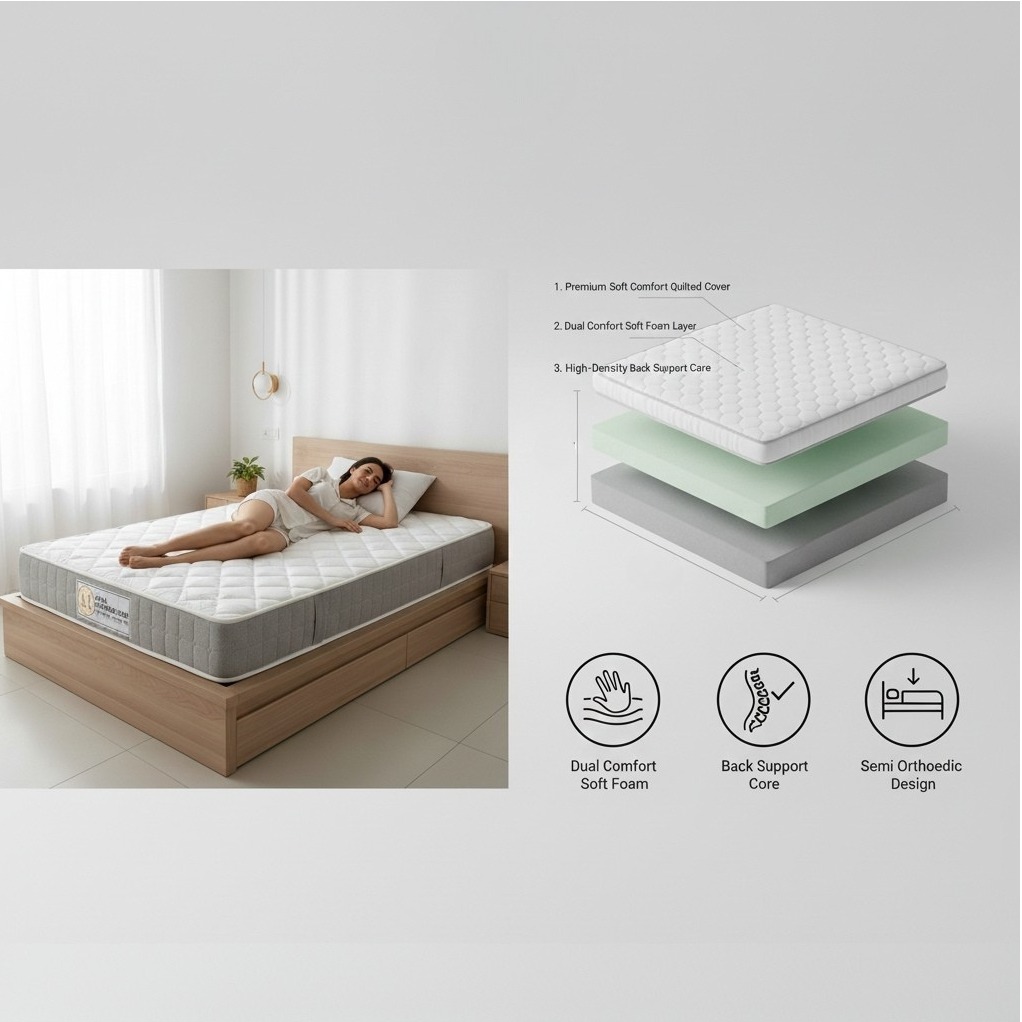 High Density Soft Bounce PU Foam Mattress (72x72x8) | Premium Comfort King Bed Mattress with Enhanced Support & Plush Feel - rear_view