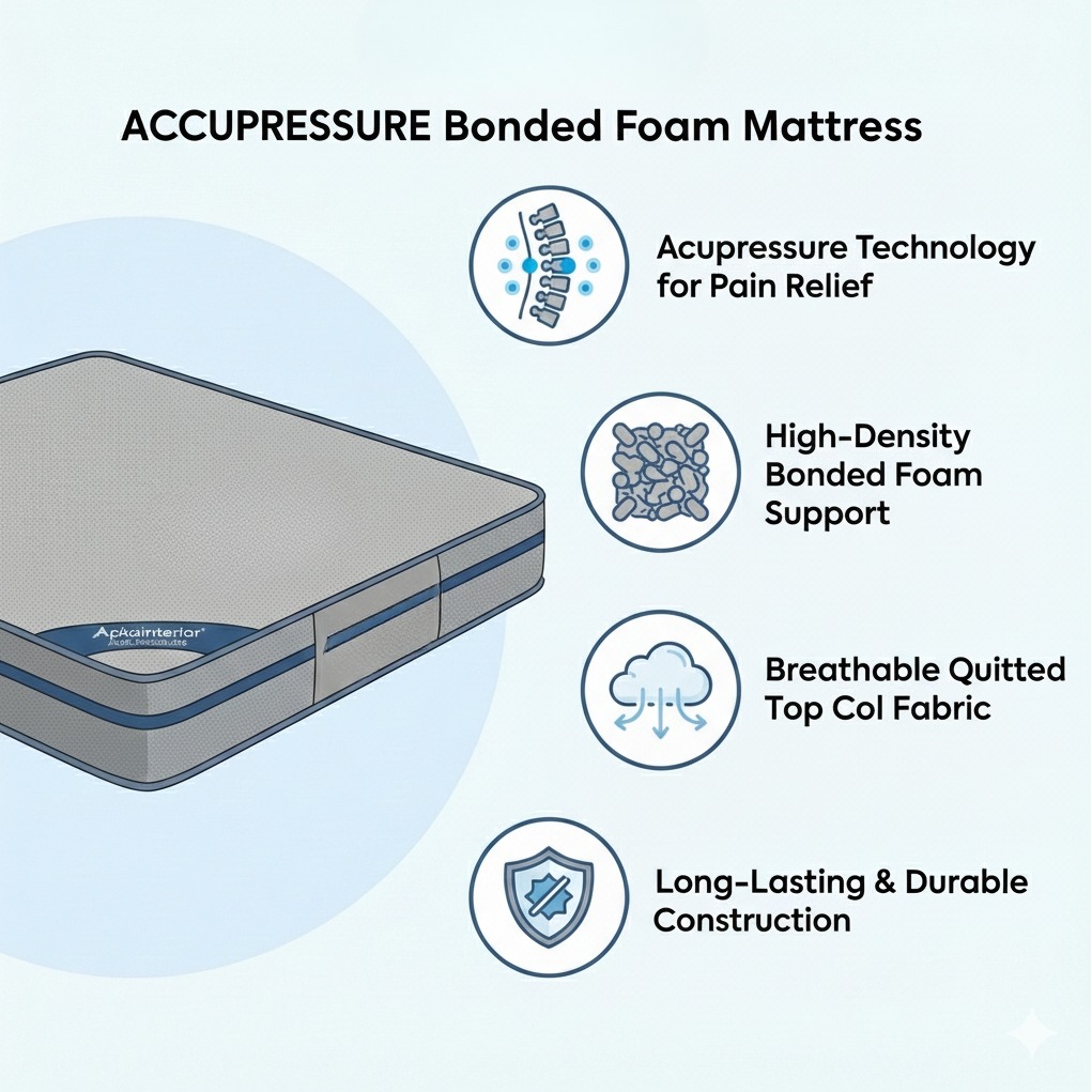 Acupressure Orthopedic Mattress (72x60x4 Inch) | Therapeutic Pressure Point Relief, Improved Blood Circulation & High-Density Support Foam - rear_view
