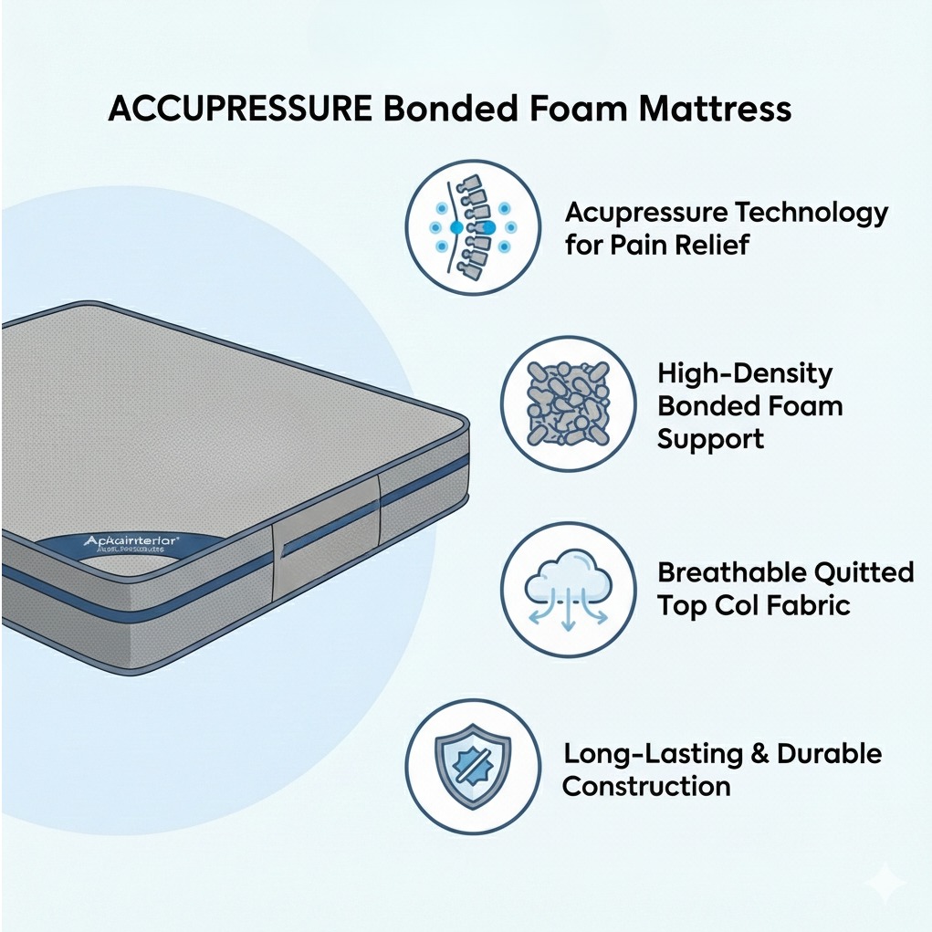 Acupressure Orthopedic Mattress (72x60x8 Inch) | Therapeutic Pressure Point Relief, Improved Blood Circulation & High-Density Support Foam - rear_view