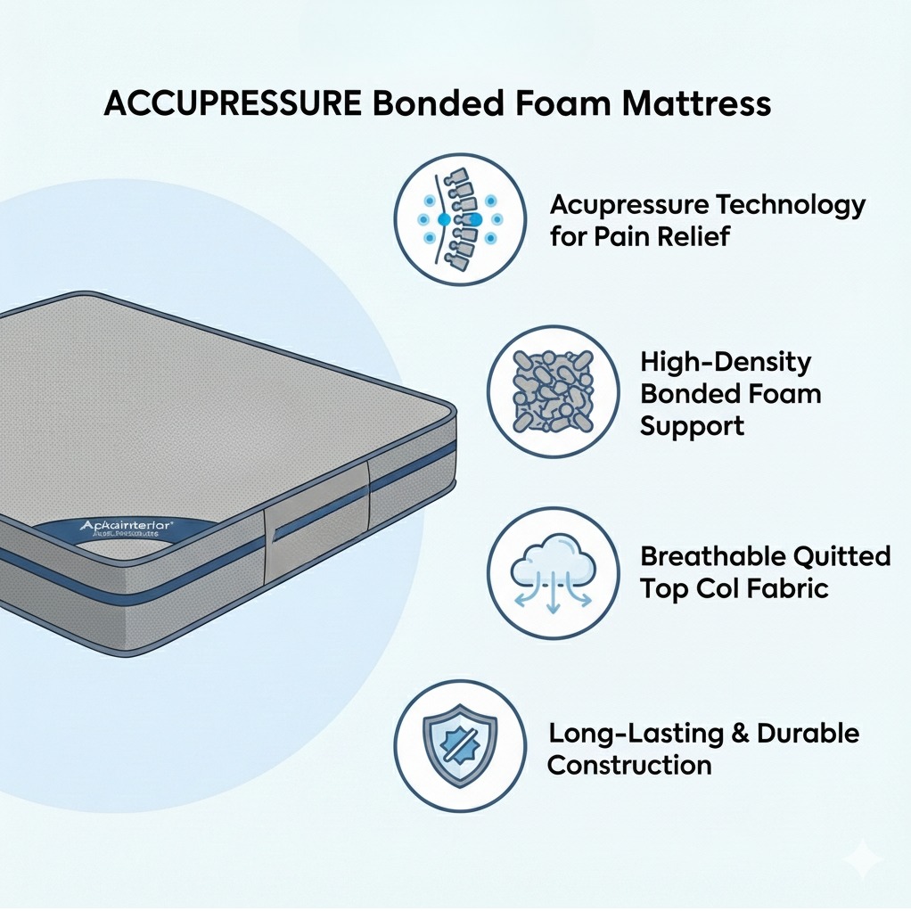 Acupressure Orthopedic Mattress (72x72x8 Inch) | Therapeutic Pressure Point Relief, Improved Blood Circulation & High-Density Support Foam - rear_view