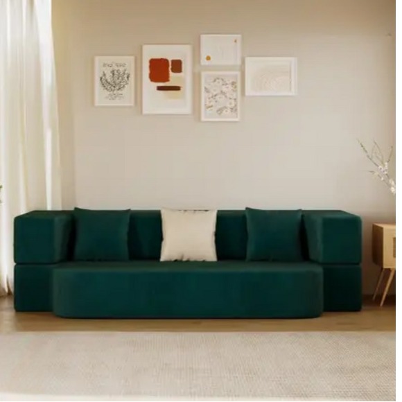 3 Seater Double Foam Pull Out Sofa Cum Bed (Green) (72x48x20 Inch) - front_view