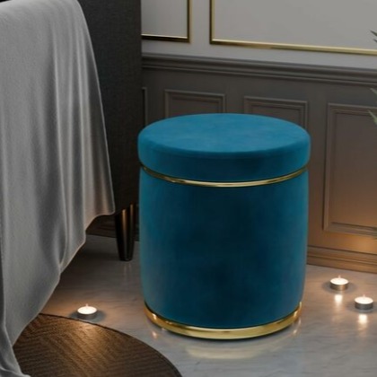 Fabric Padded Seat Pouffe (Aqua) (14x14x16 Inch) - front_view