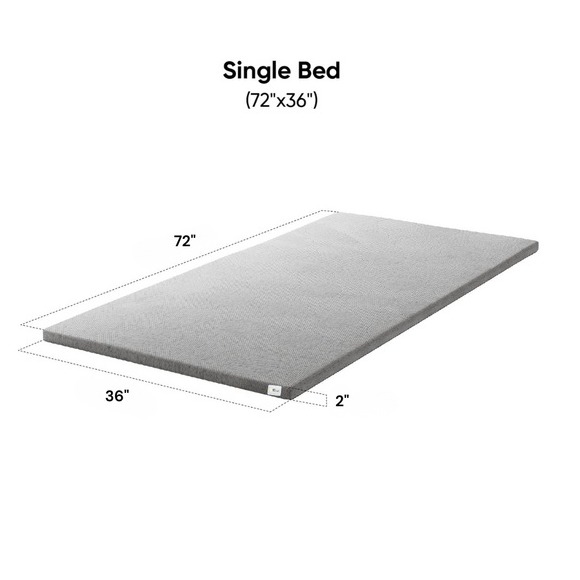 Mattress Topper Single Size Softy Foam | Quick Response Foam (72x36x2 Inch) Grey - front_view