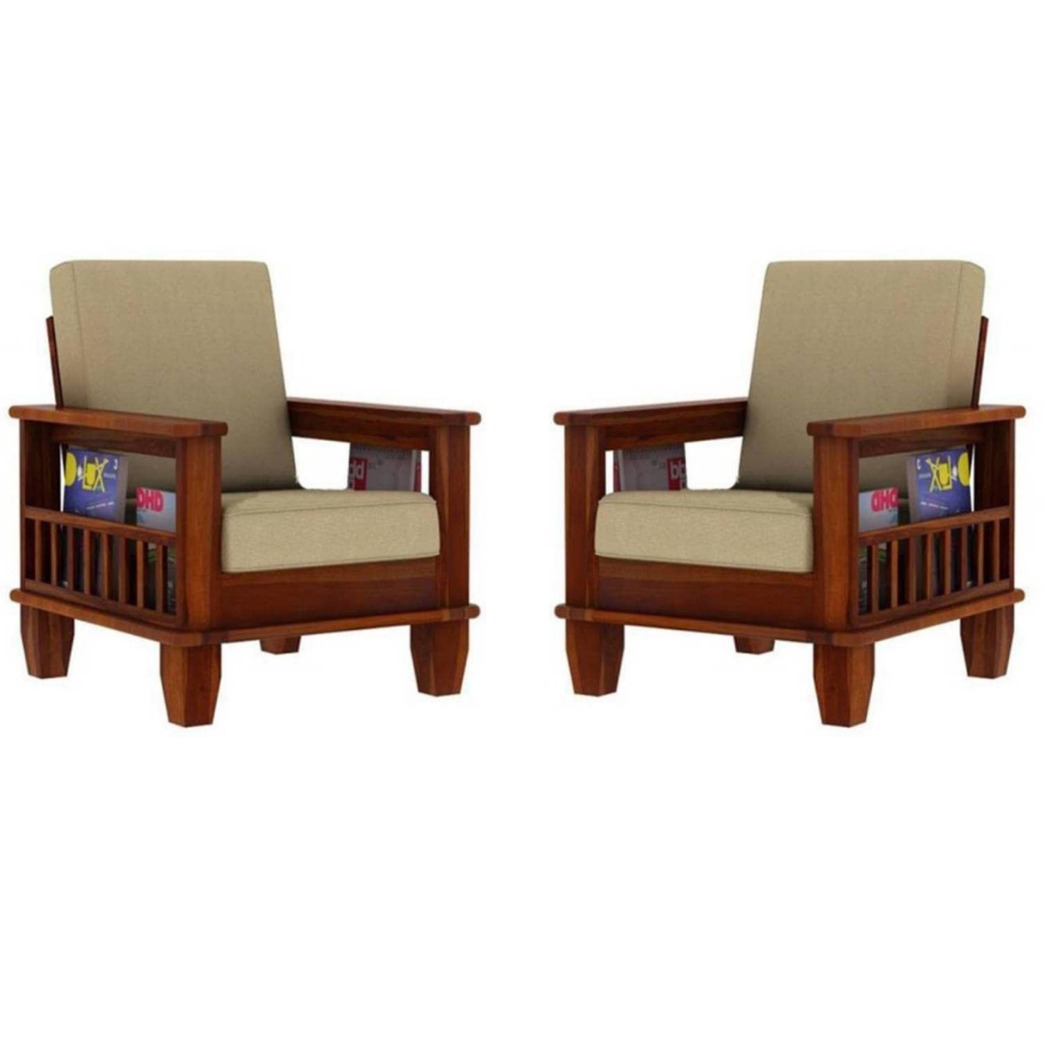 Wooden Single Seater Sofa (Set of 2) - rear_view