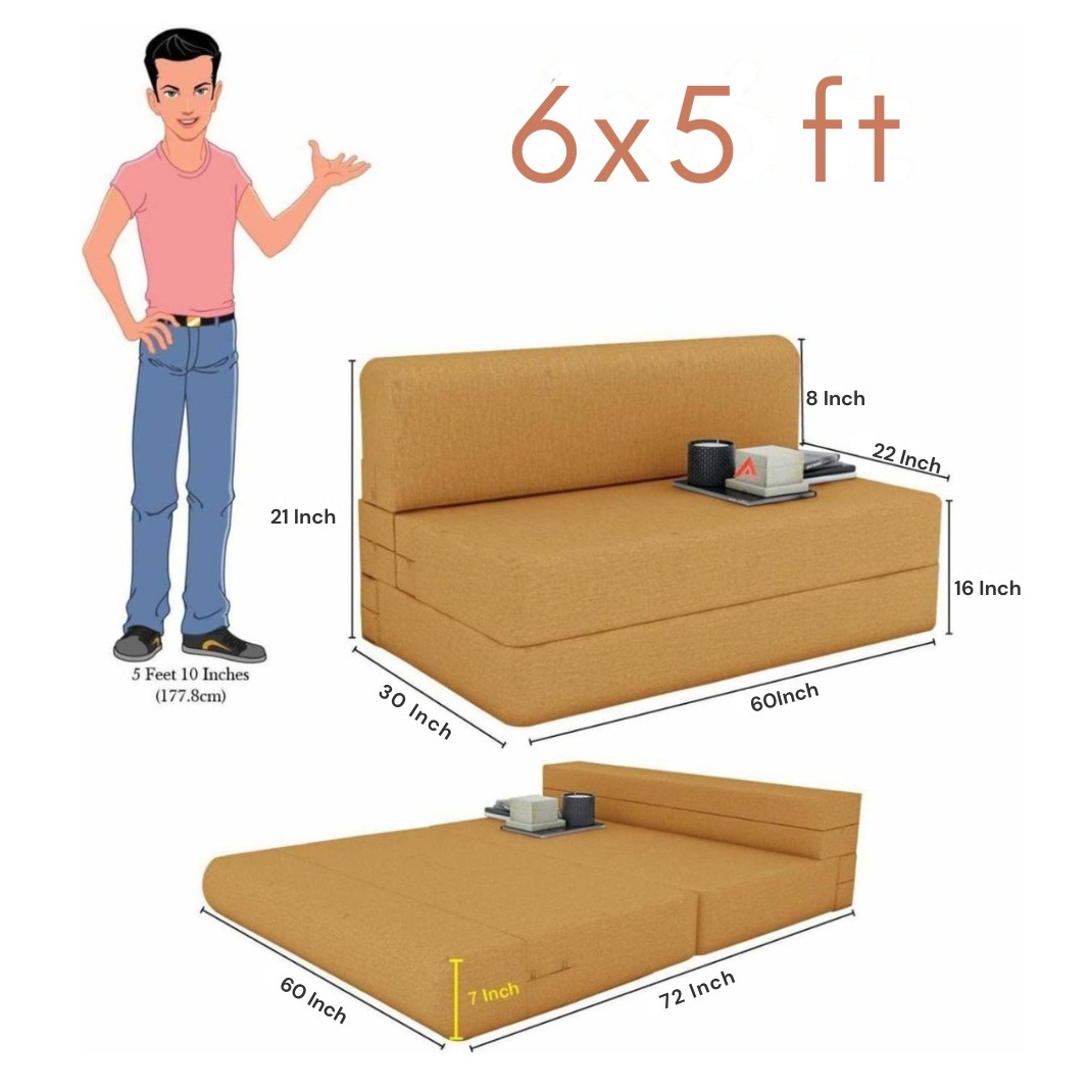 Dublin Foldable Sofa Cum Bed (Mustard Yellow) (6X5) - front_view