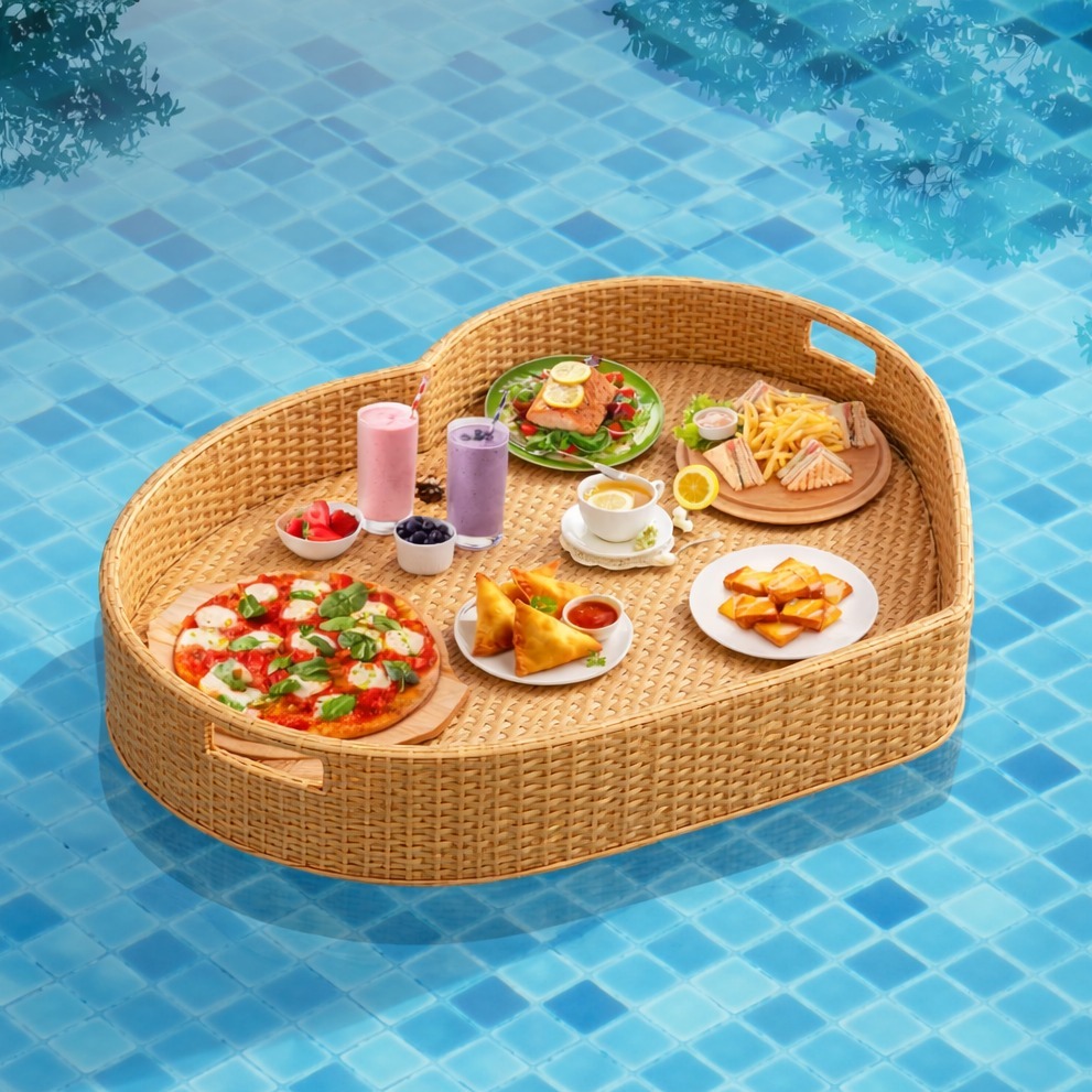 Luxury Floating Serving Tray For Swimming Pool - Beige (Heart Shape) - top_view